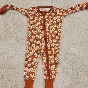 Floral Kids One Piece in Brown and White